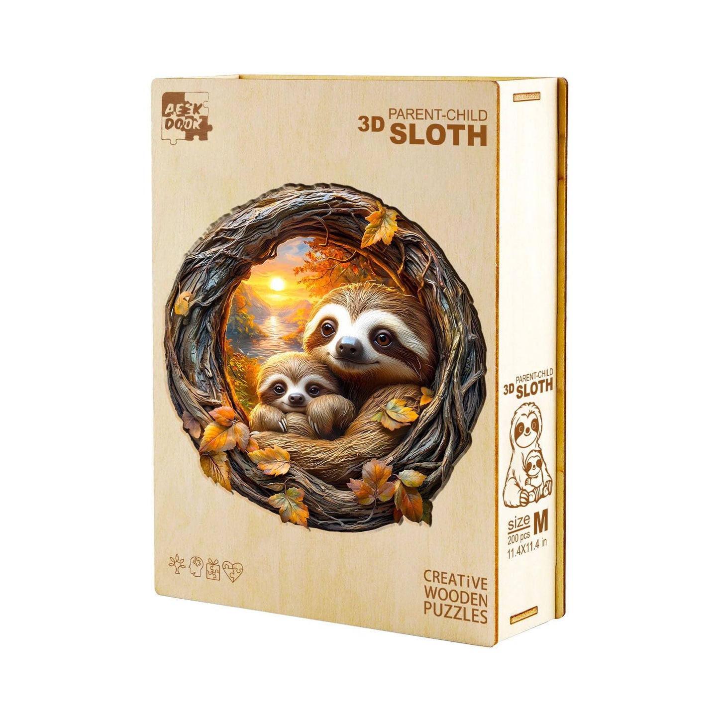 3D Parent-Child Sloth Wooden Puzzle