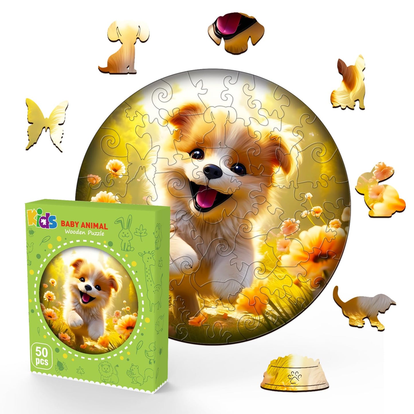 Cute Dog Puzzle Wooden Puzzles for Kids 50 Pieces