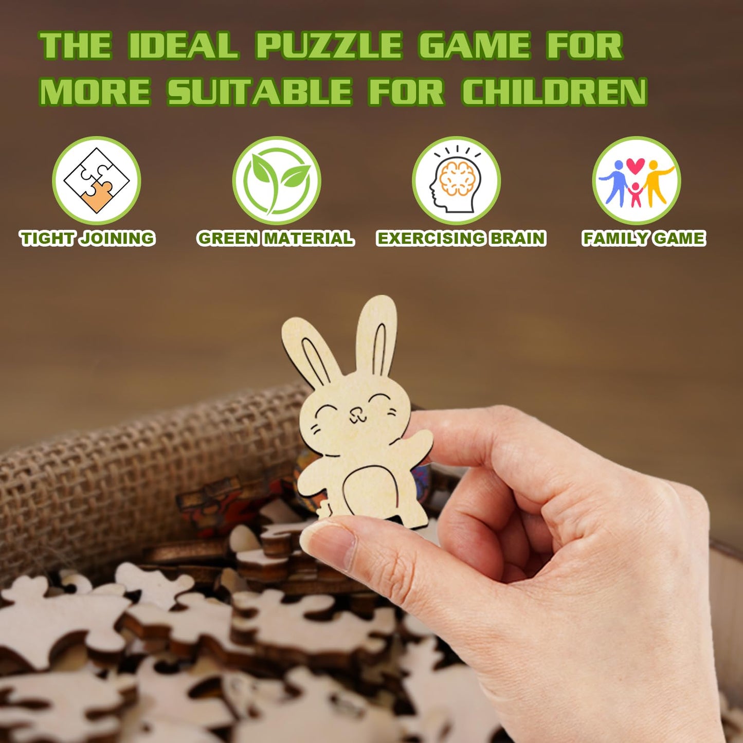 Cute Bunny Wooden Puzzle 50 Pieces for Kids Ages 4-8