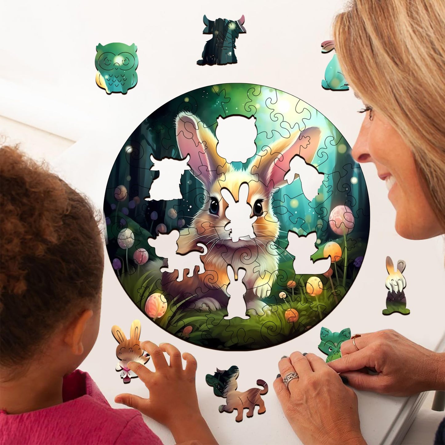 Cute Bunny Wooden Puzzle 50 Pieces for Kids Ages 4-8