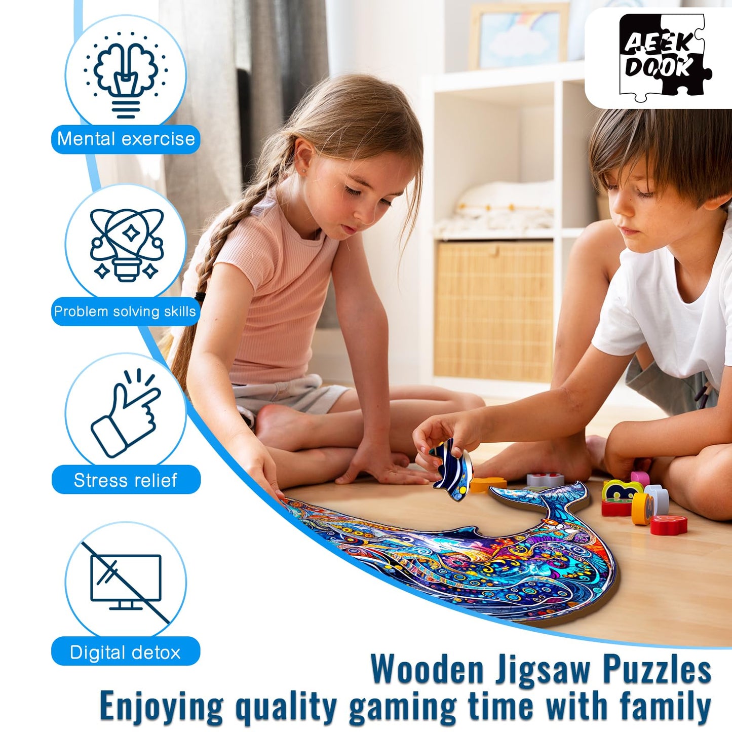 Blue Whale Wood Puzzles Adult