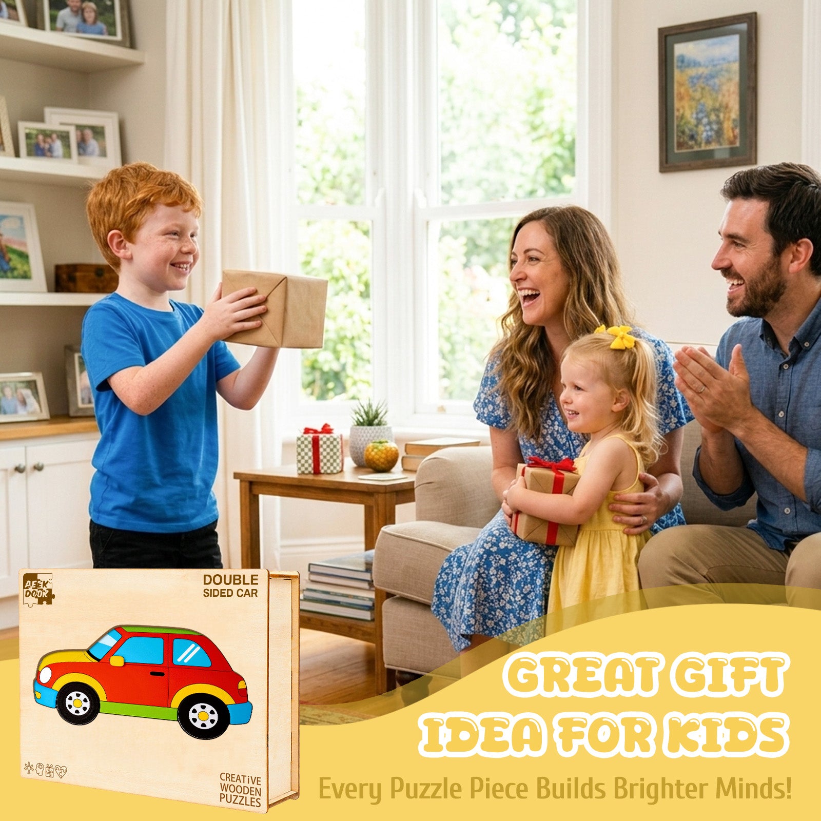 Double-sided Car Wooden Puzzles for Kids Ages 4-6