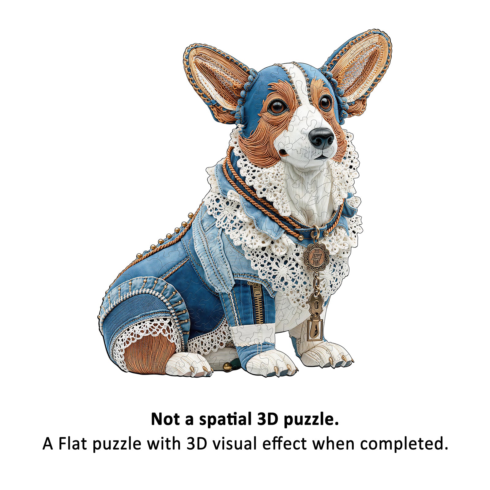 Denim Corgi Wooden Jigsaw Puzzles