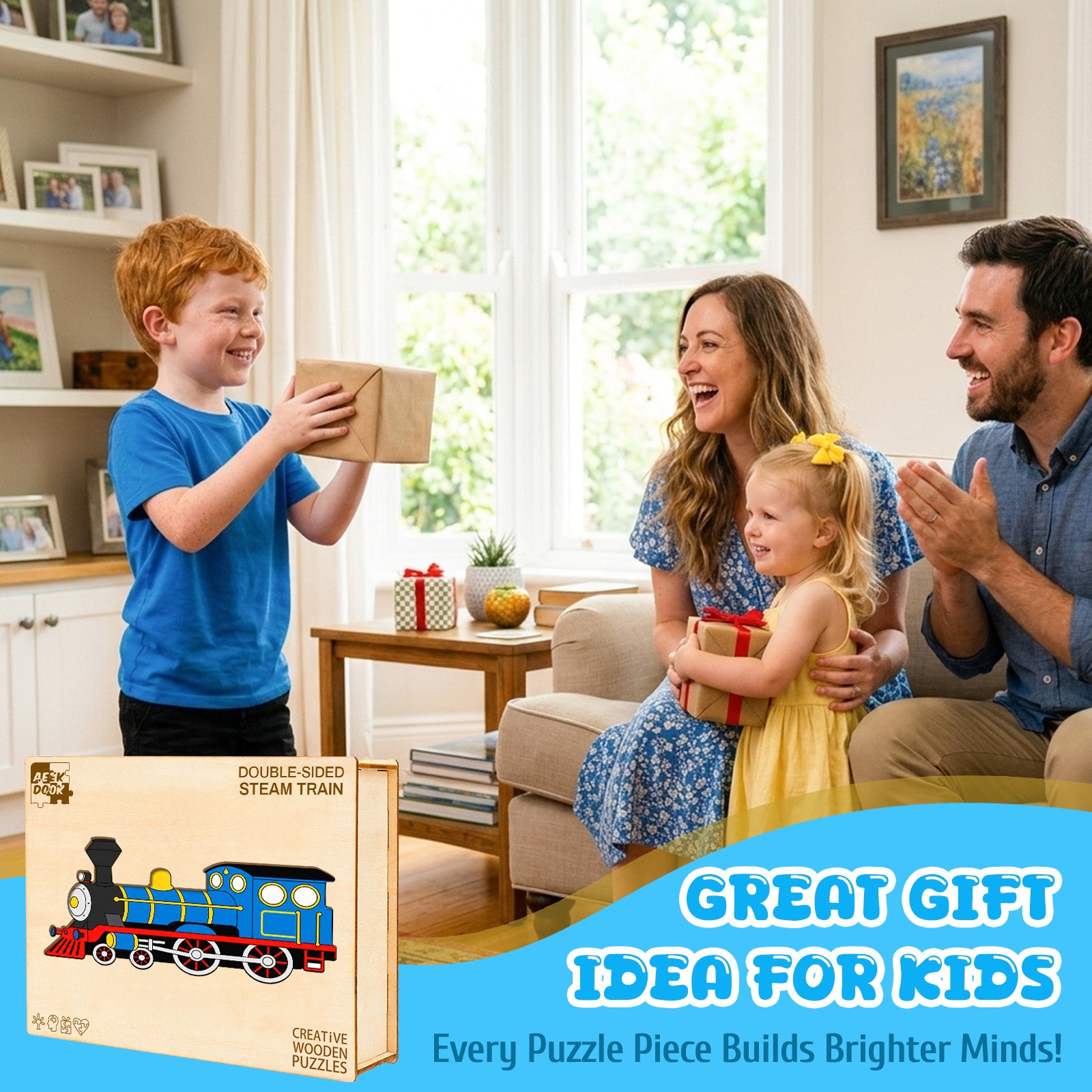 Double-sided Steam Train Wooden Puzzle for Kids