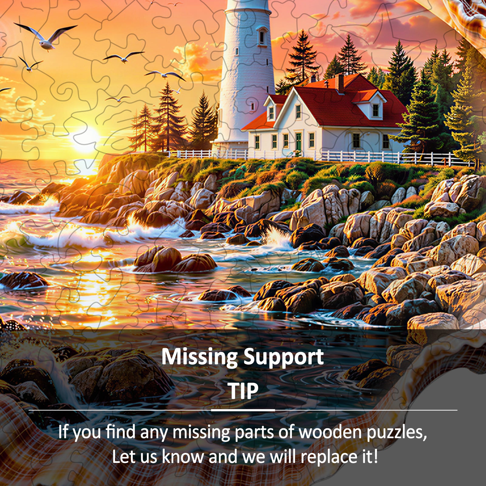Double-sided Shell Lighthouse Wooden Jigsaw Puzzles for Adults