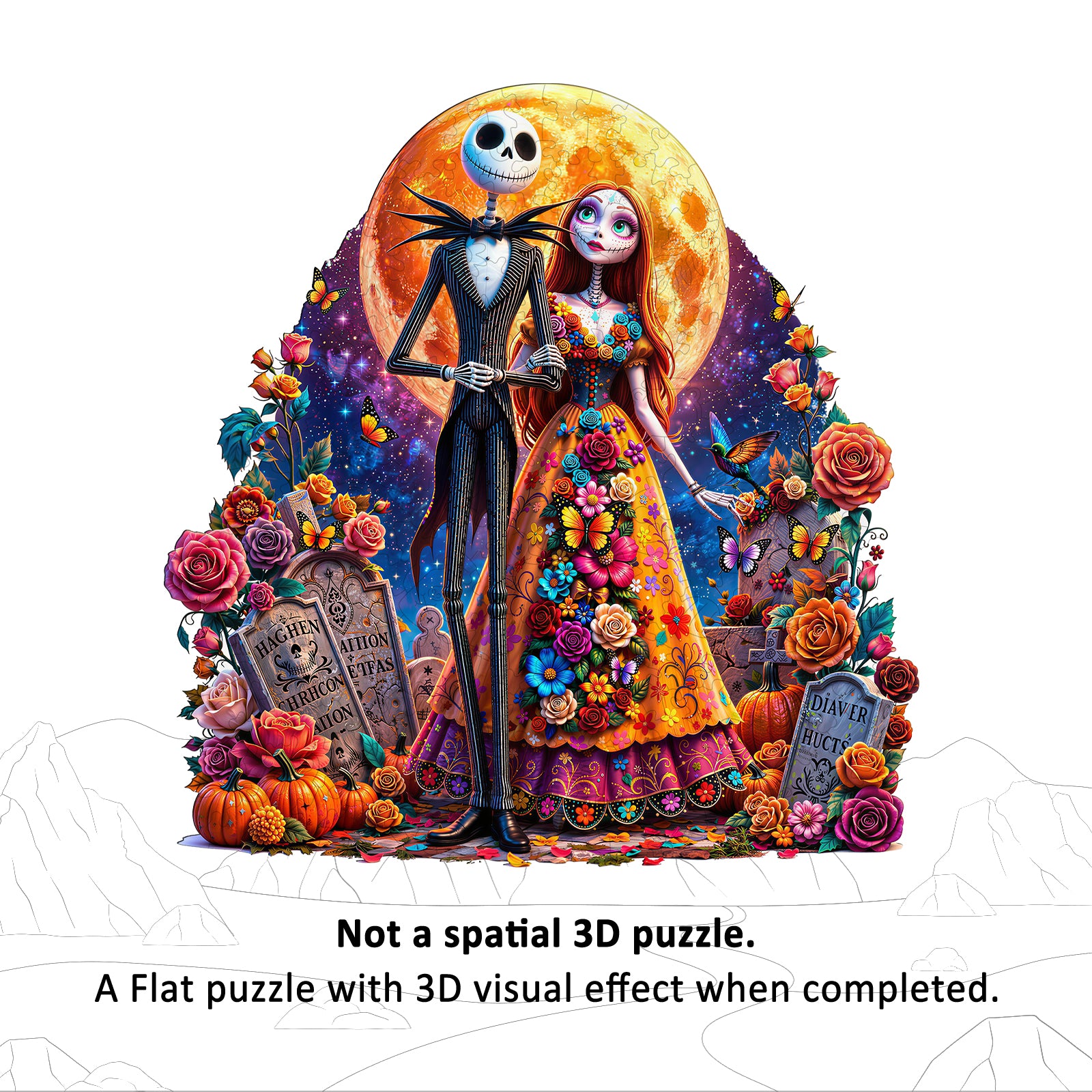 Double-sided Flower Skull Wooden Puzzles for Adults