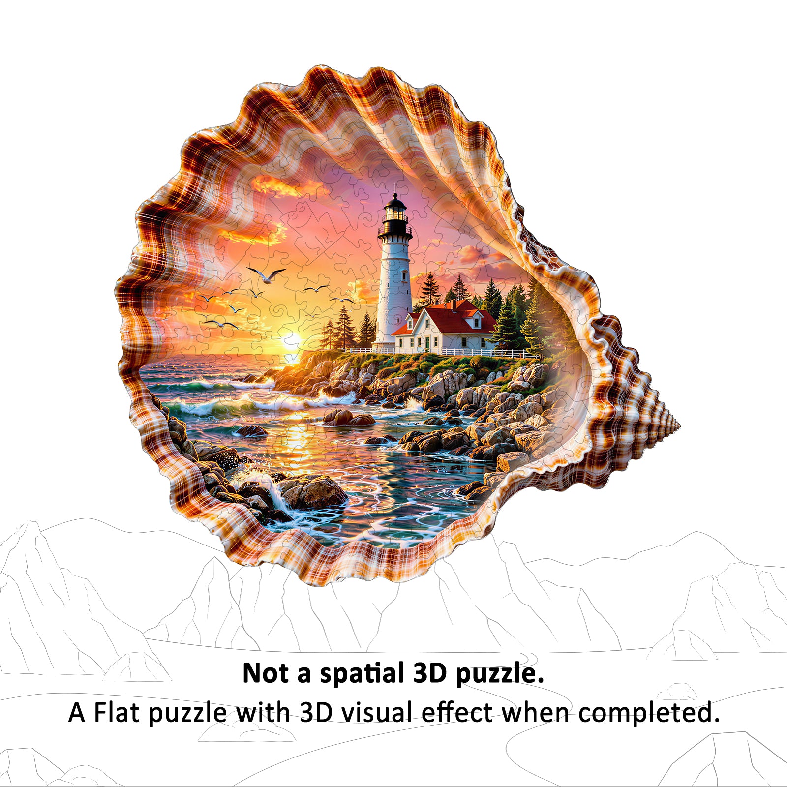 Double-sided Shell Lighthouse Wooden Jigsaw Puzzles for Adults