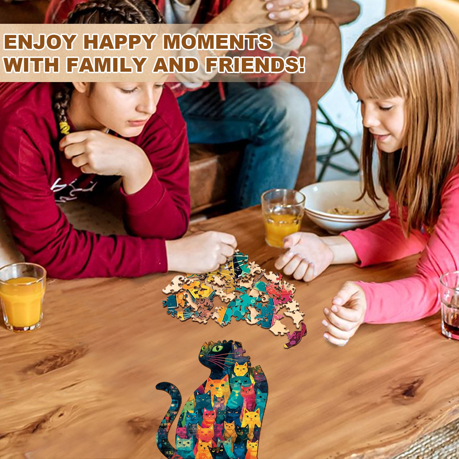 Colorful Patchwork Cat Wooden Jigsaw Puzzles for Adults - Aeekdook