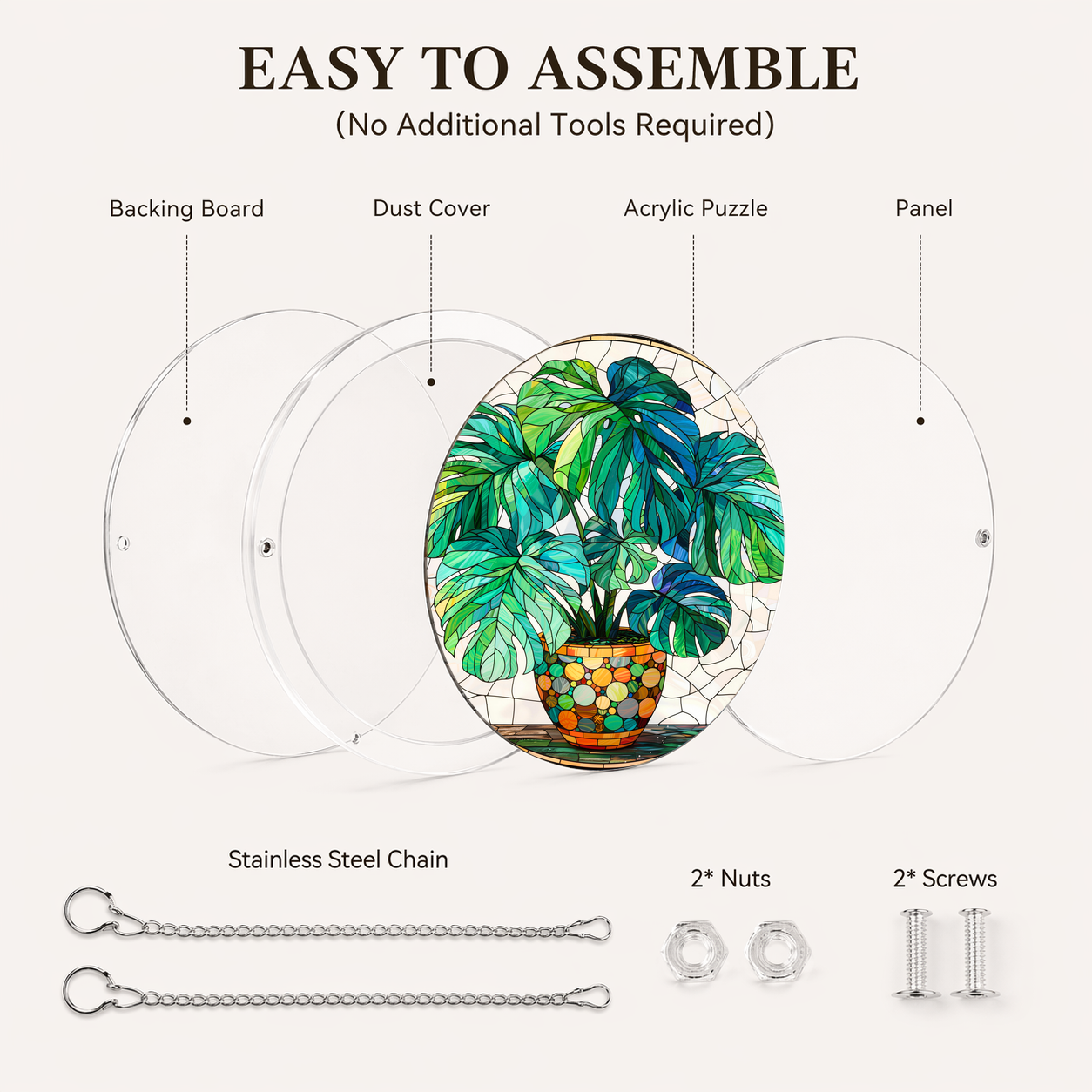 Acrylic Jigsaw Puzzle Suncatcher - Green Botanical - Assembly accessories