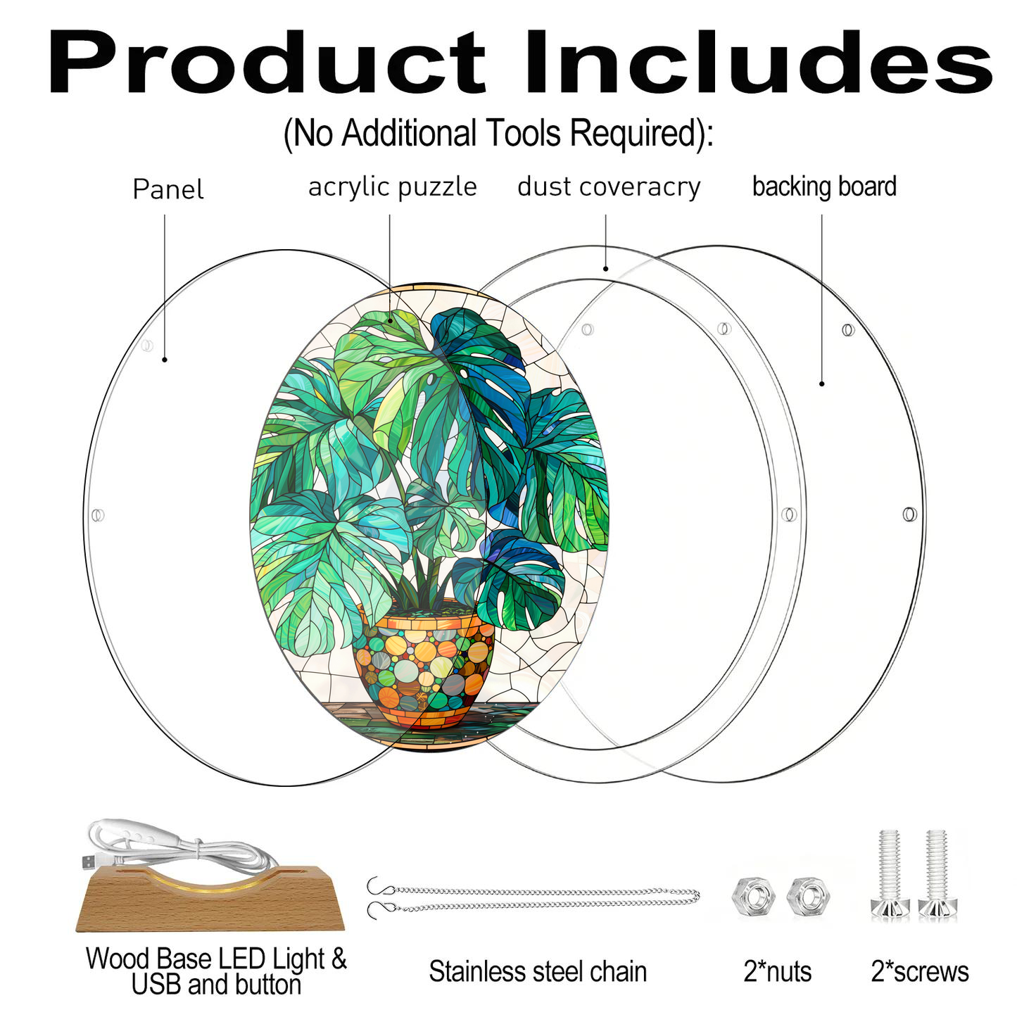Acrylic Jigsaw Puzzle Suncatcher - Green Botanical - Product includes