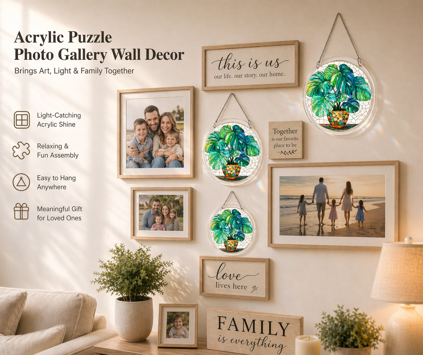 Acrylic Jigsaw Puzzle Suncatcher - Green Botanical - Gallery wall decor