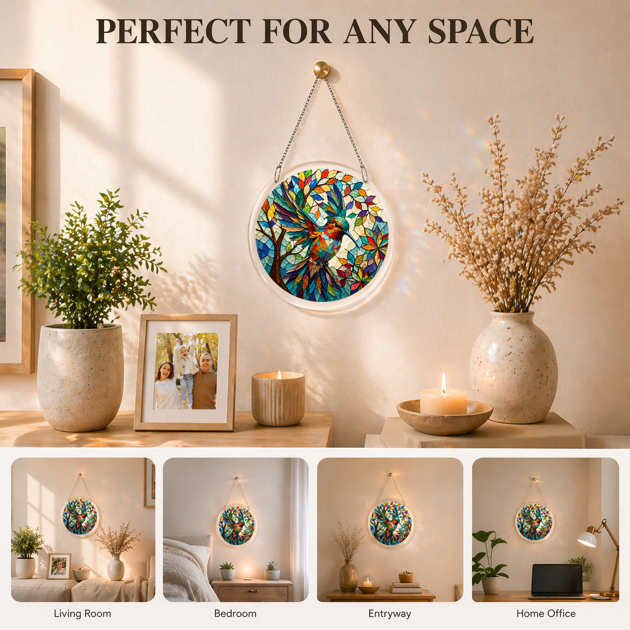 Acrylic Jigsaw Puzzle Suncatcher - Hummingbird Garden - Lifestyle scene