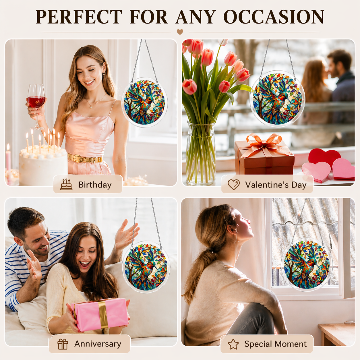 Acrylic Jigsaw Puzzle Suncatcher - Hummingbird Garden - Gift occasions