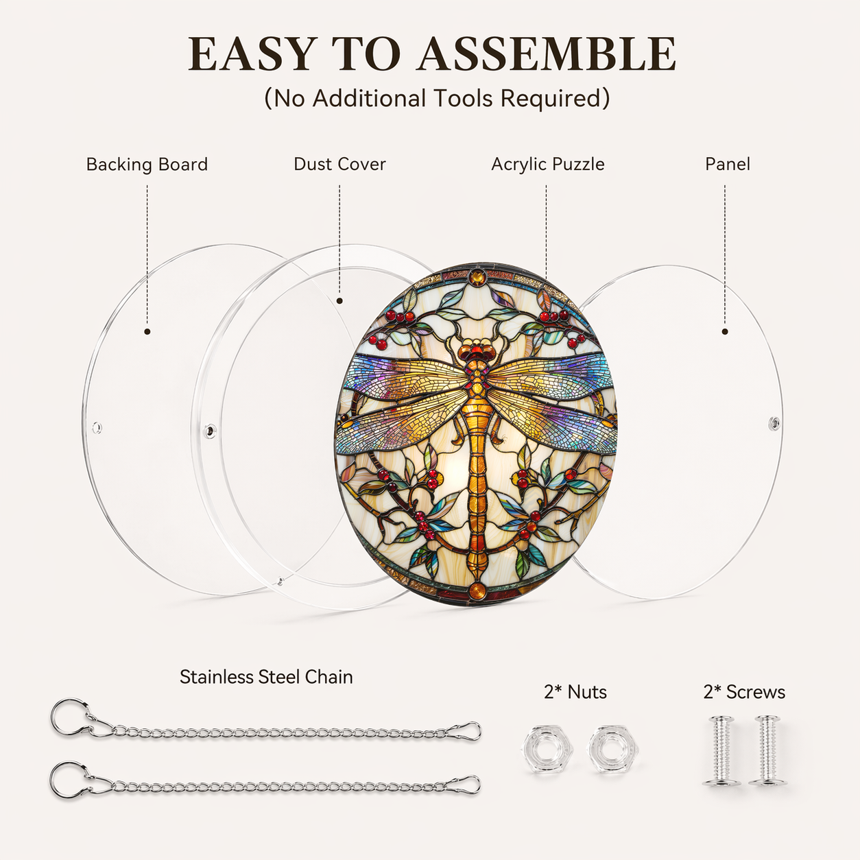 Acrylic Jigsaw Puzzle Suncatcher - Dragonfly Garden - Assembly accessories