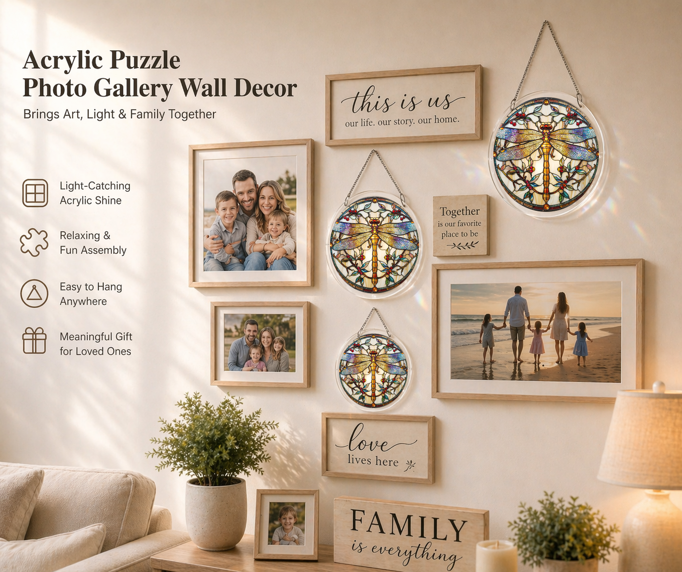 Acrylic Jigsaw Puzzle Suncatcher - Dragonfly Garden - Gallery wall decor
