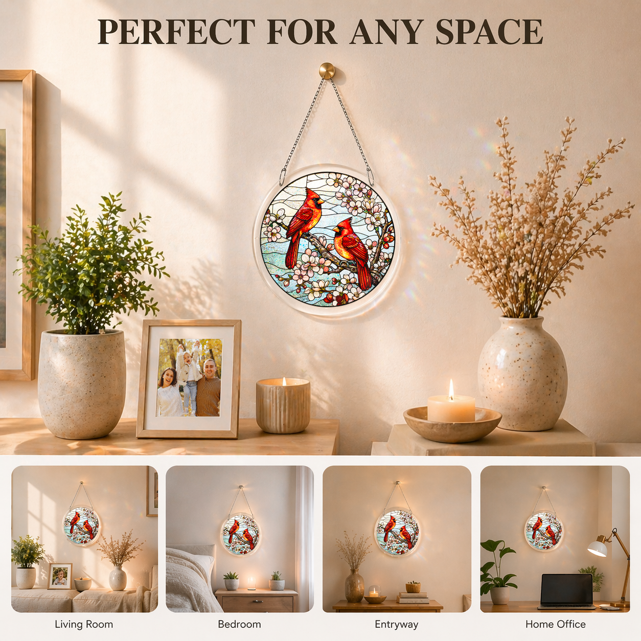 Acrylic Jigsaw Puzzle Suncatcher - Red Cardinal - Lifestyle scene