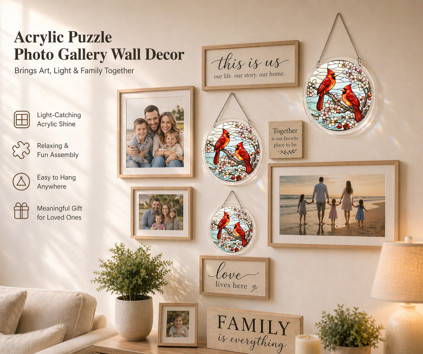 Acrylic Jigsaw Puzzle Suncatcher - Red Cardinal - Gallery wall decor