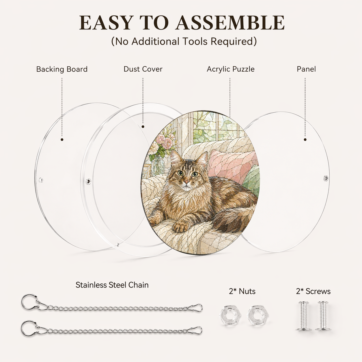 Acrylic Jigsaw Puzzle Suncatcher - Golden Garden Medallion - Assembly accessories