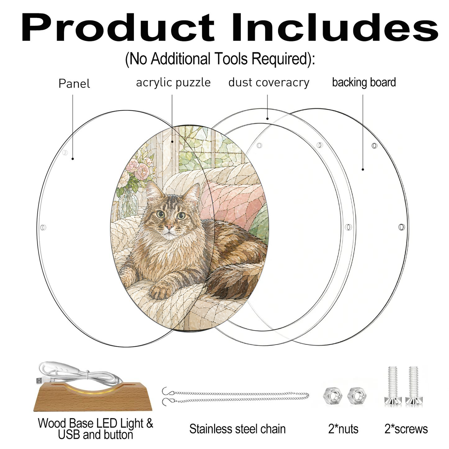 Acrylic Jigsaw Puzzle Suncatcher - Golden Garden Medallion - Product includes