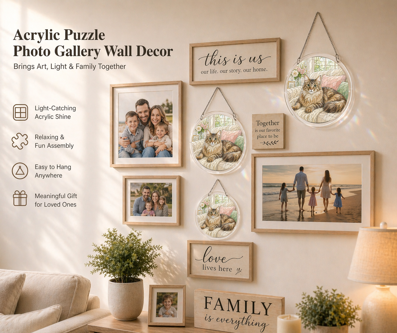 Acrylic Jigsaw Puzzle Suncatcher - Golden Garden Medallion - Gallery wall decor