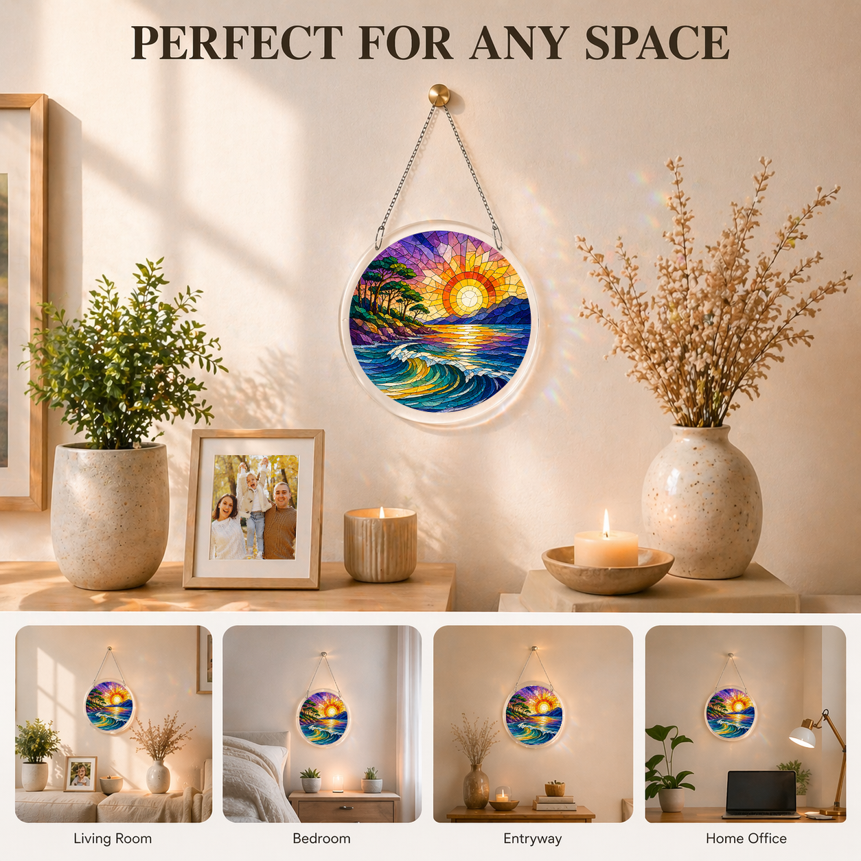 Acrylic Jigsaw Puzzle Suncatcher - Seaside Sunset - Lifestyle scene