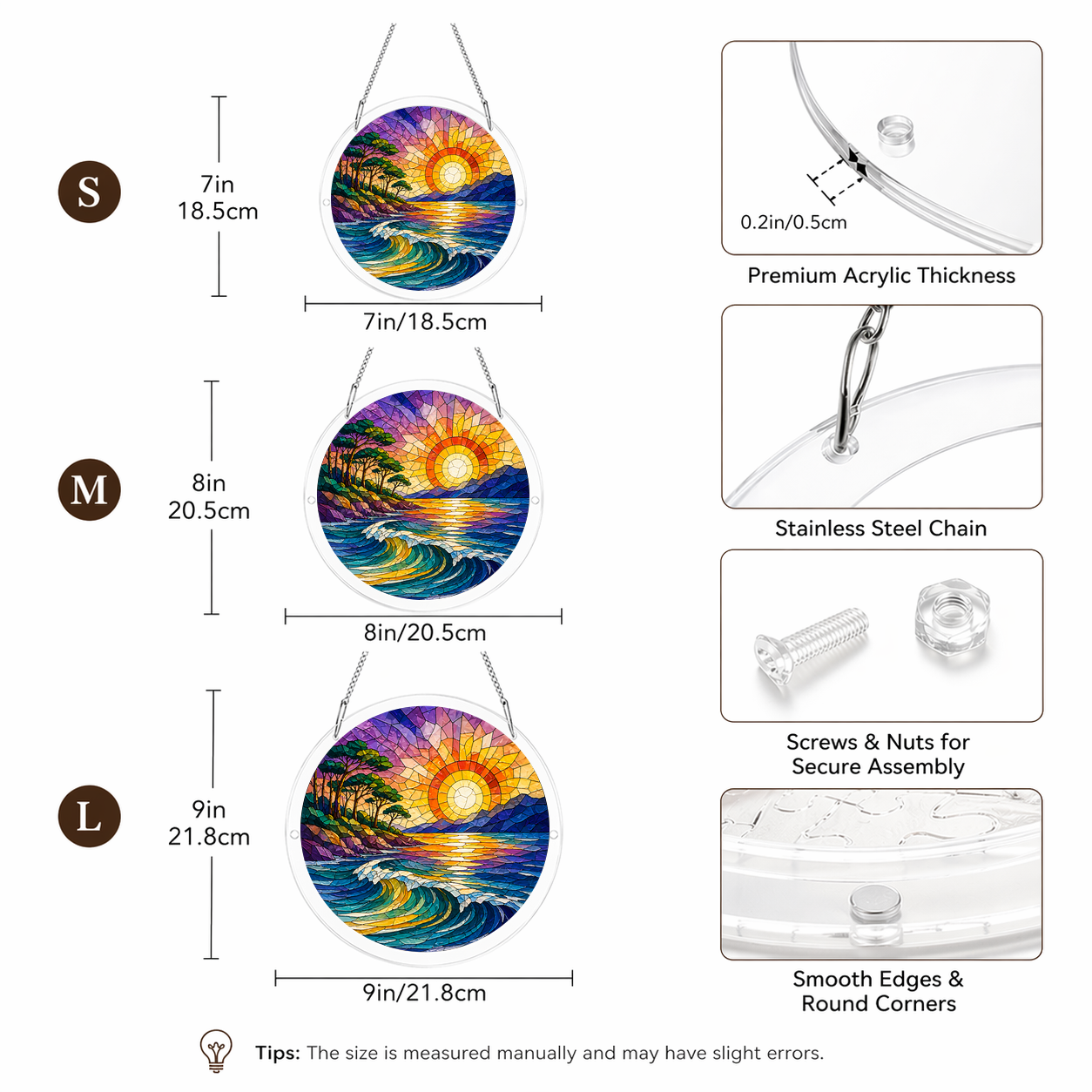 Acrylic Jigsaw Puzzle Suncatcher - Seaside Sunset - Size guide