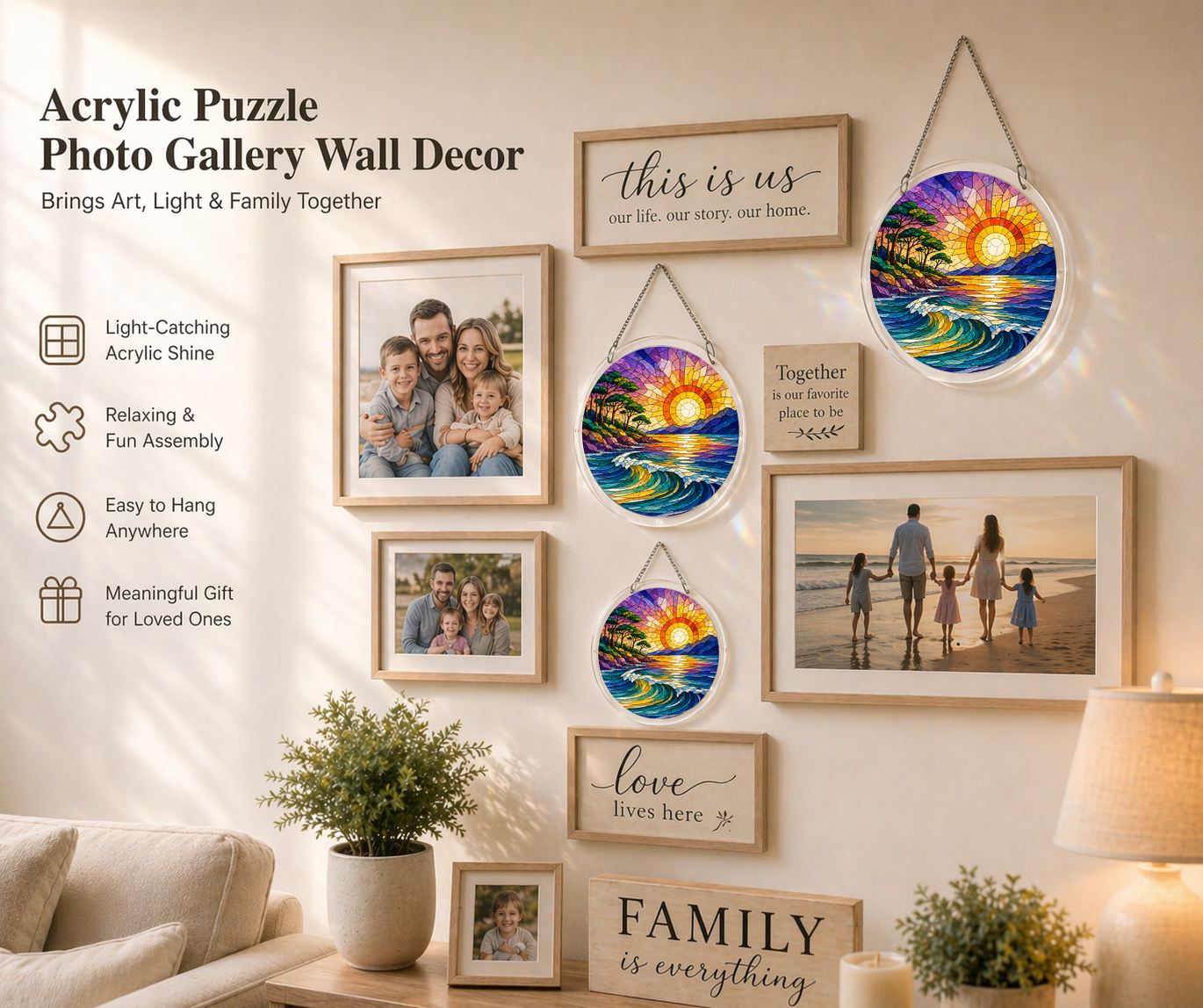 Acrylic Jigsaw Puzzle Suncatcher - Seaside Sunset - Gallery wall decor