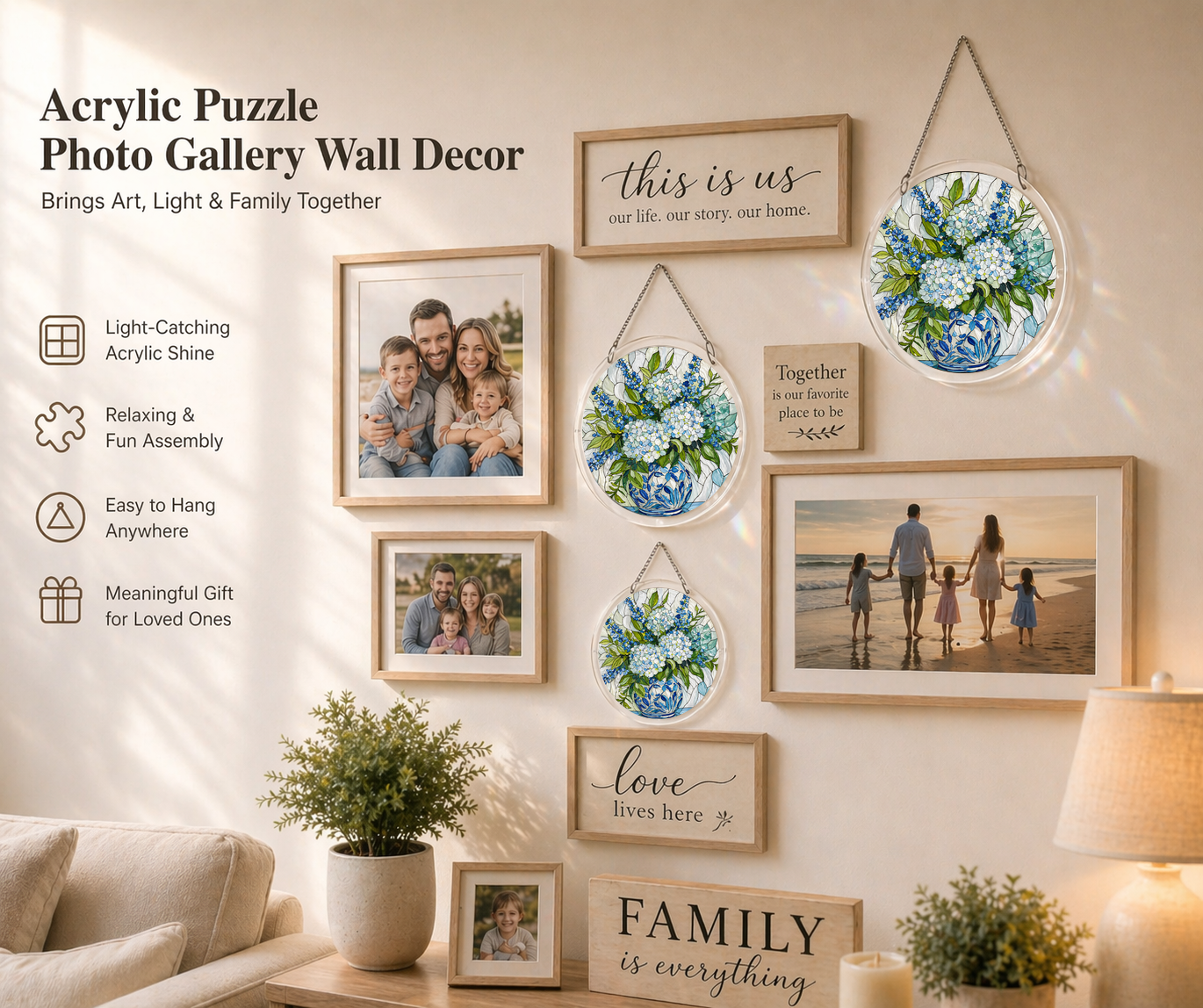 Acrylic Jigsaw Puzzle Suncatcher - Hydrangea Bloom - Gallery wall decor
