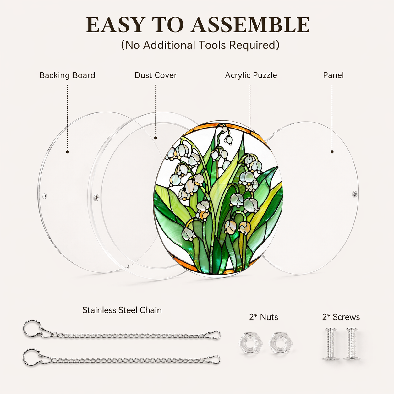 Acrylic Jigsaw Puzzle Suncatcher - Lily of the Valley - Assembly accessories