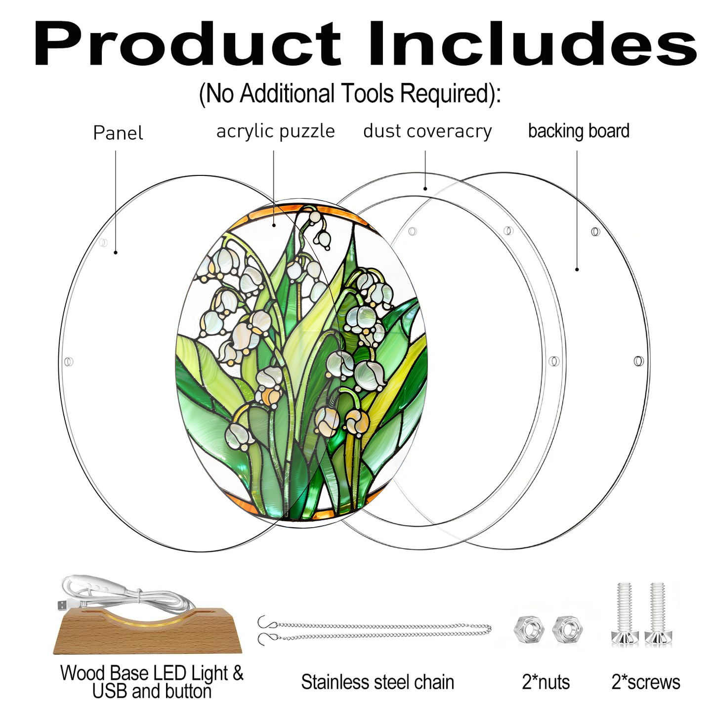 Acrylic Jigsaw Puzzle Suncatcher - Lily of the Valley - Product includes