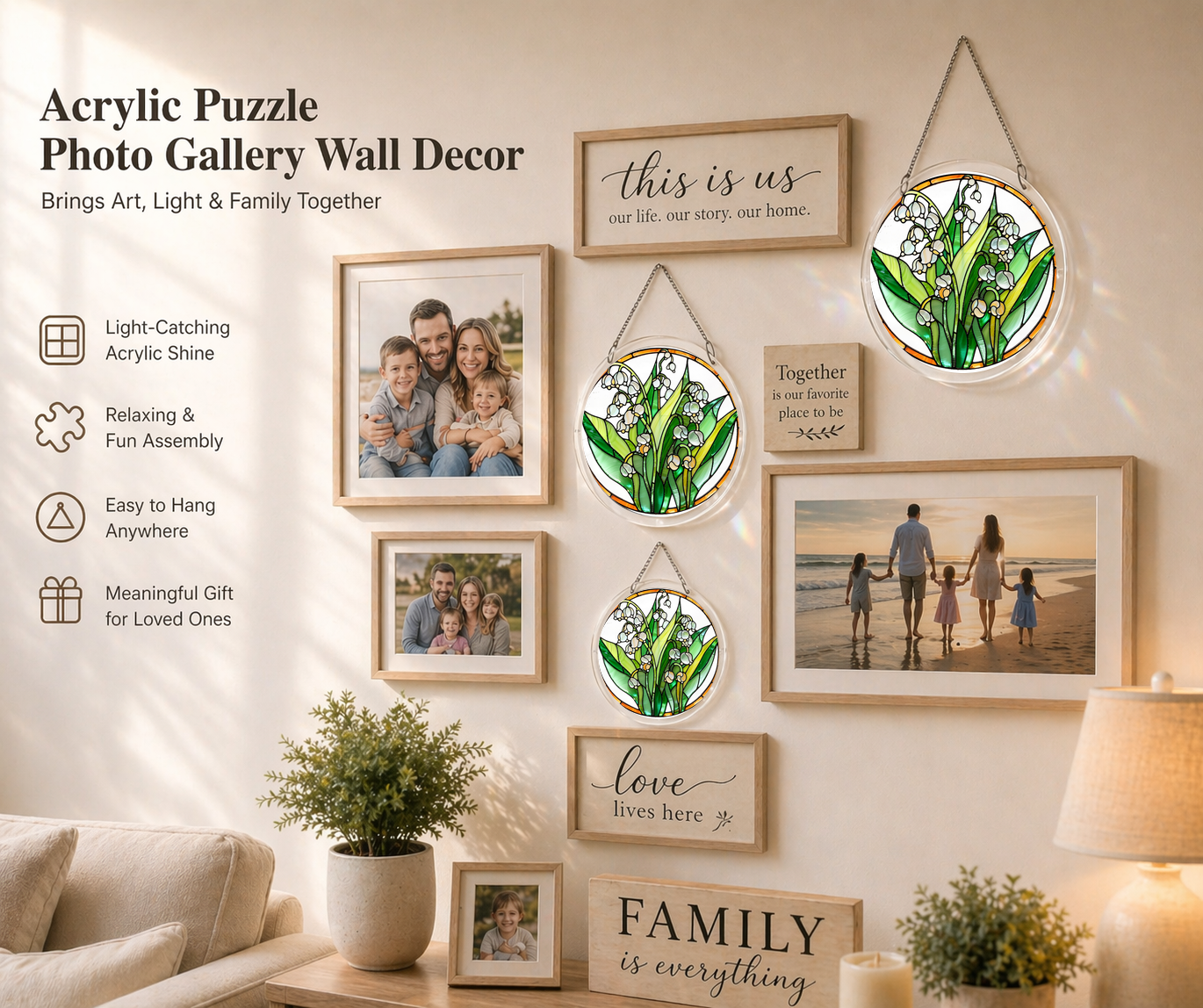 Acrylic Jigsaw Puzzle Suncatcher - Lily of the Valley - Gallery wall decor