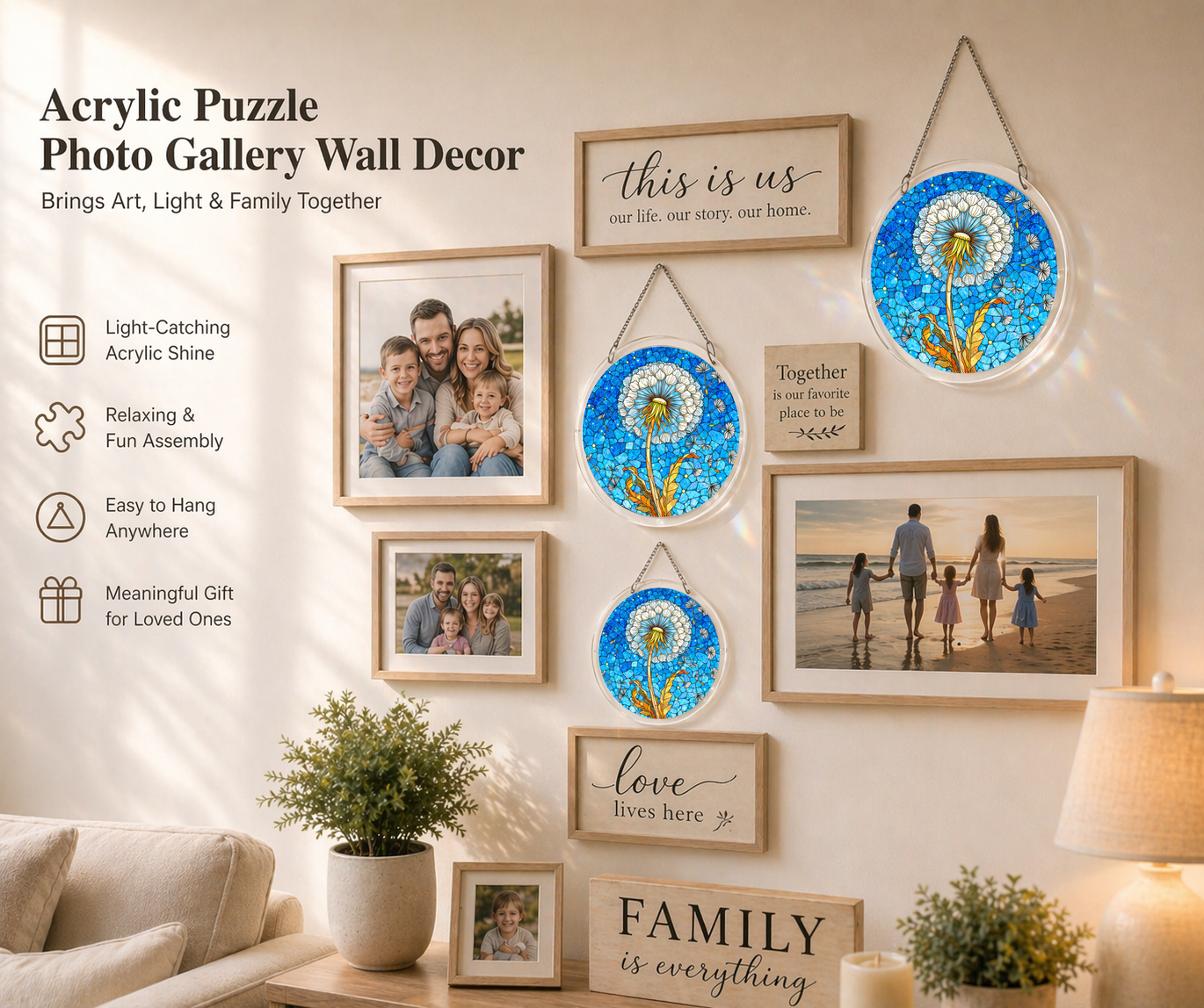 Acrylic Jigsaw Puzzle Suncatcher - Dandelion Wishes - Gallery wall decor