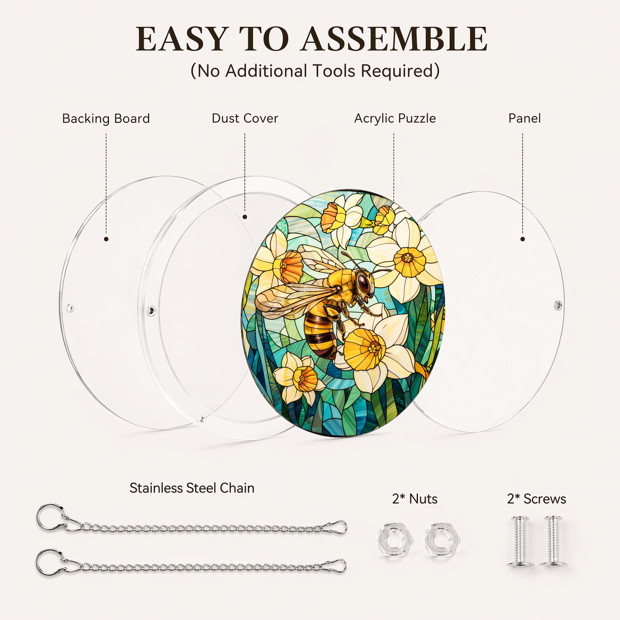 Acrylic Jigsaw Puzzle Suncatcher - Honey Bee - Assembly accessories