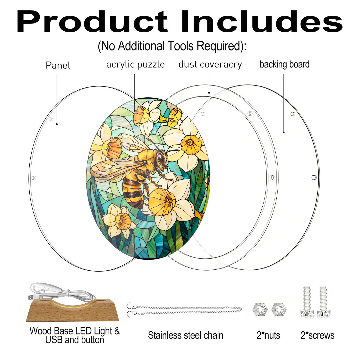 Acrylic Jigsaw Puzzle Suncatcher - Honey Bee - Product includes