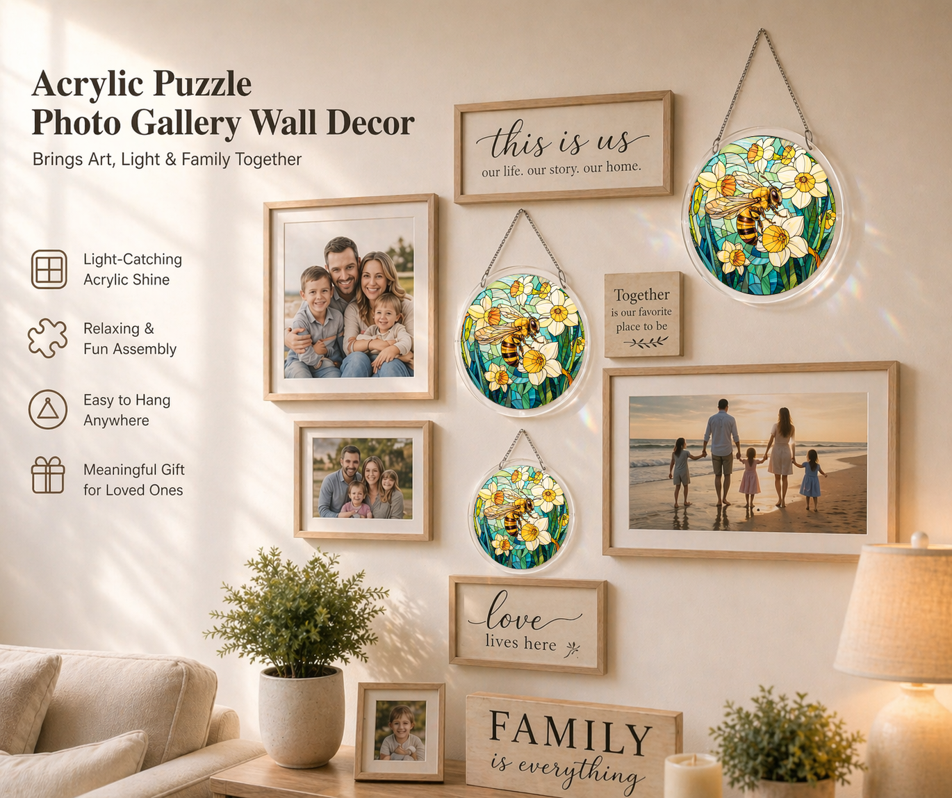 Acrylic Jigsaw Puzzle Suncatcher - Honey Bee - Gallery wall decor