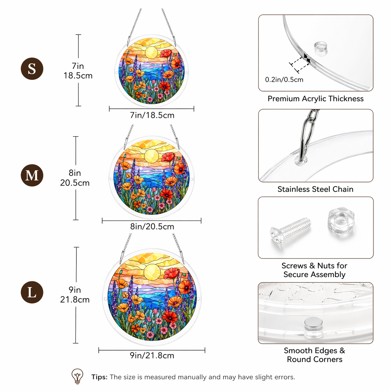 Acrylic Jigsaw Puzzle Suncatcher - Morning Sunrise - Size guide