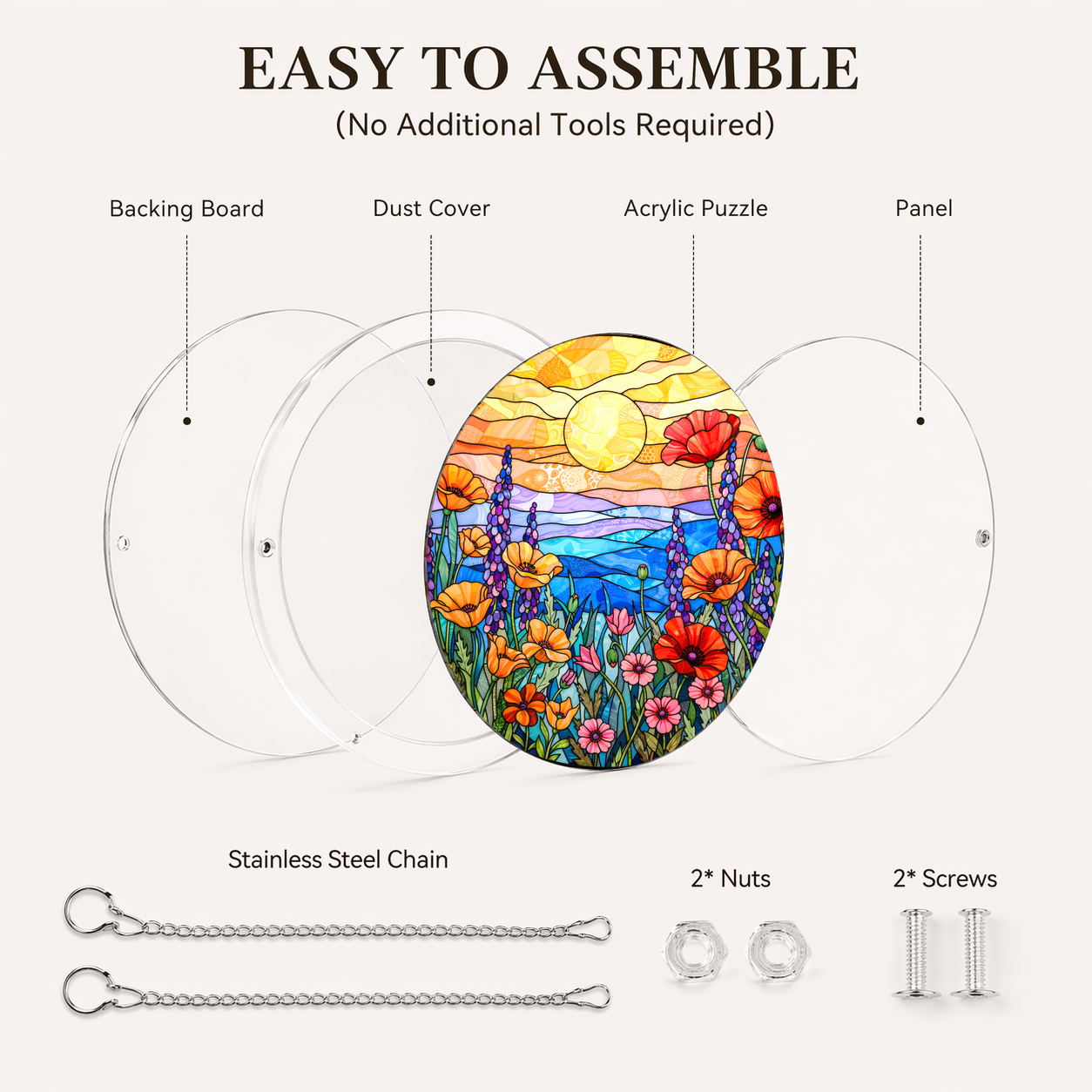 Acrylic Jigsaw Puzzle Suncatcher - Morning Sunrise - Assembly accessories