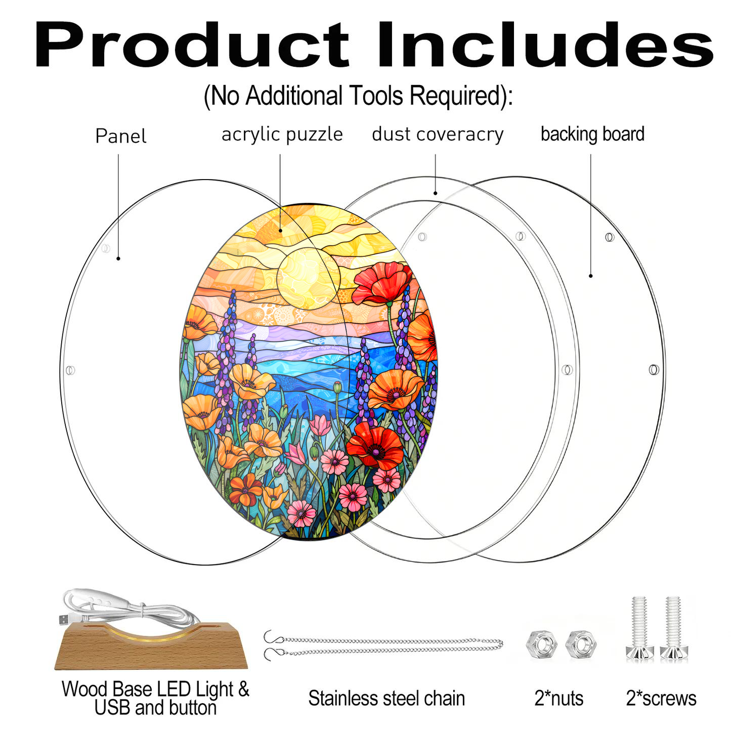 Acrylic Jigsaw Puzzle Suncatcher - Morning Sunrise - Product includes