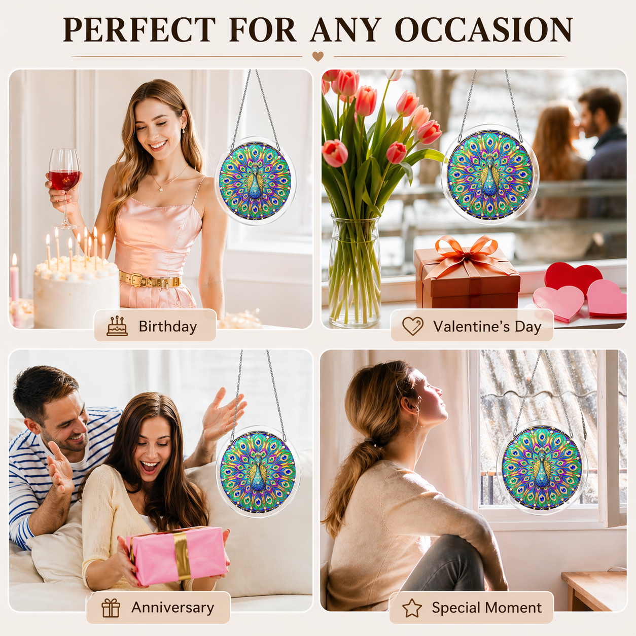 Acrylic Jigsaw Puzzle Suncatcher - Peacock Radiance - Gift occasions