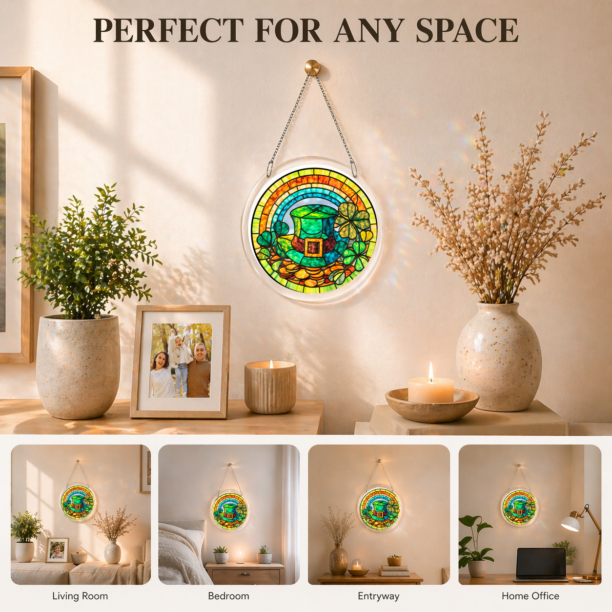 Acrylic Jigsaw Puzzle Suncatcher - Rainbow Lucky Hat - Lifestyle scene