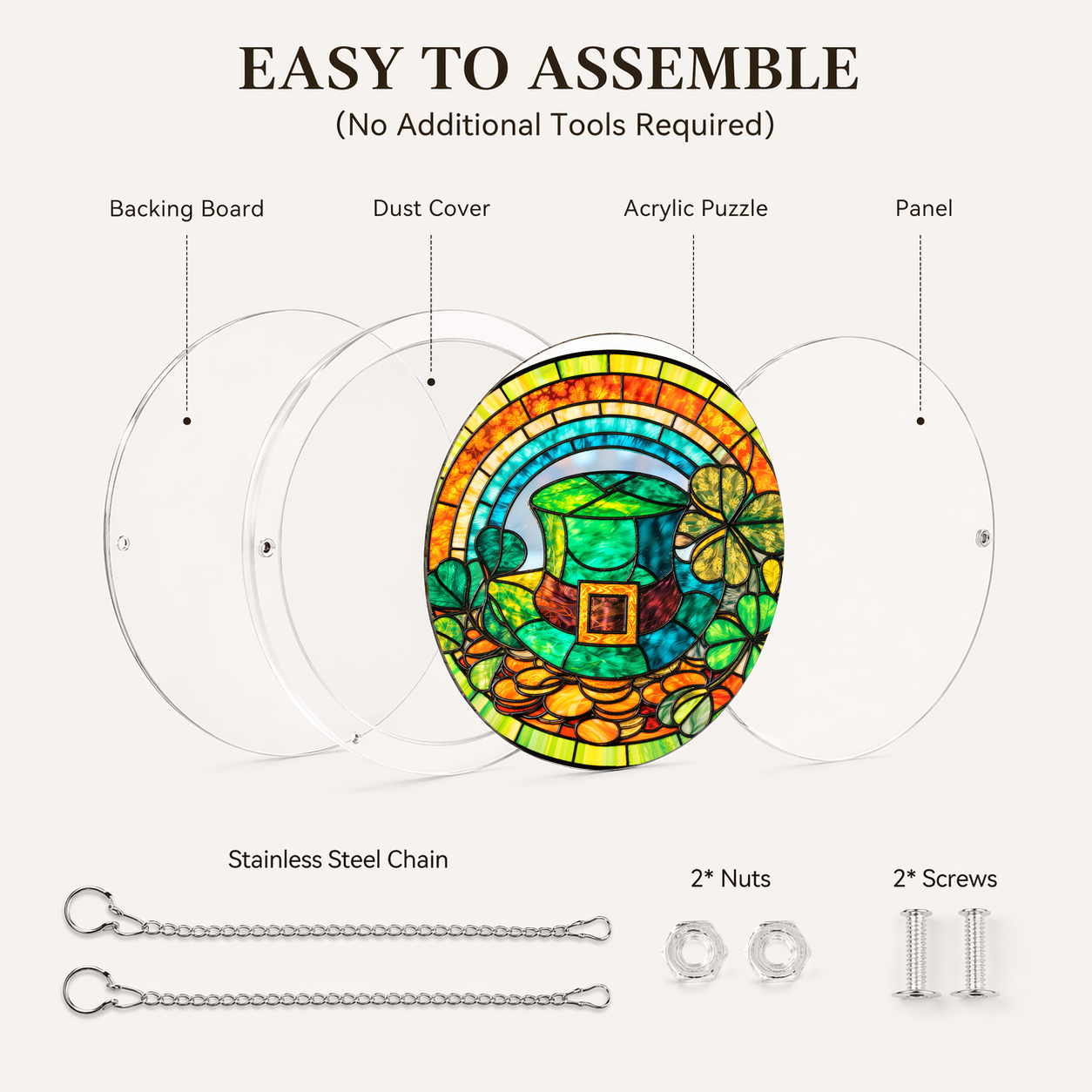 Acrylic Jigsaw Puzzle Suncatcher - Rainbow Lucky Hat - Assembly accessories