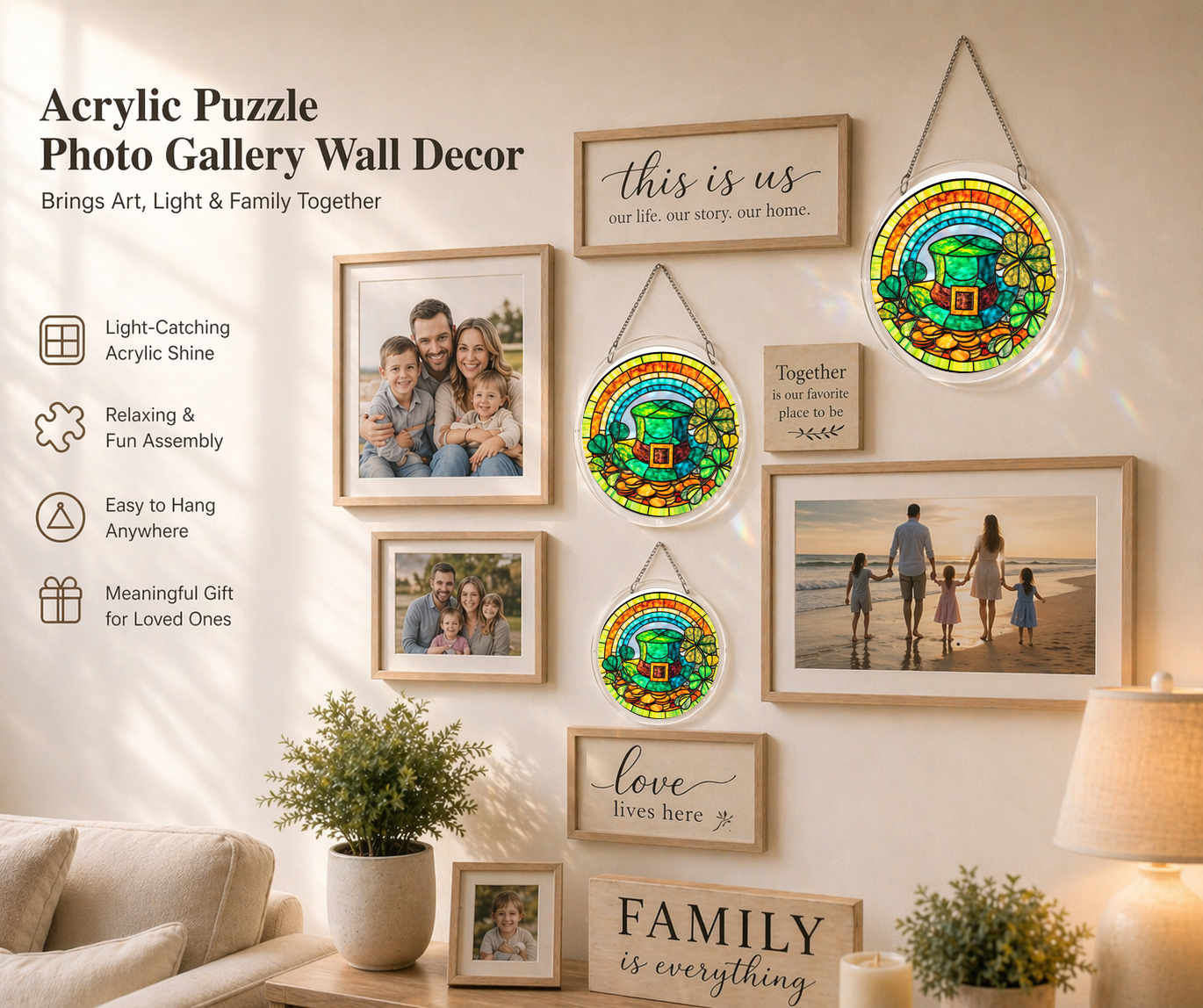 Acrylic Jigsaw Puzzle Suncatcher - Rainbow Lucky Hat - Gallery wall decor