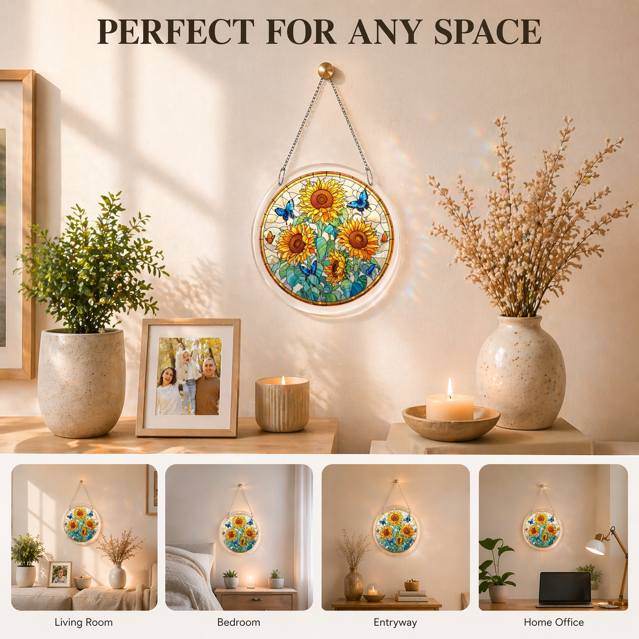 Acrylic Jigsaw Puzzle Suncatcher - Sunflower Joy - Lifestyle scene