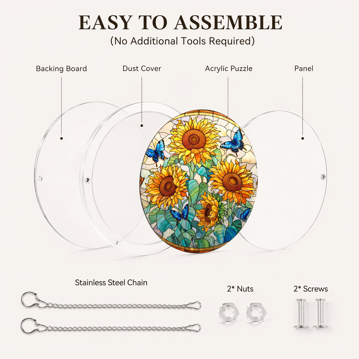 Acrylic Jigsaw Puzzle Suncatcher - Sunflower Joy - Assembly accessories