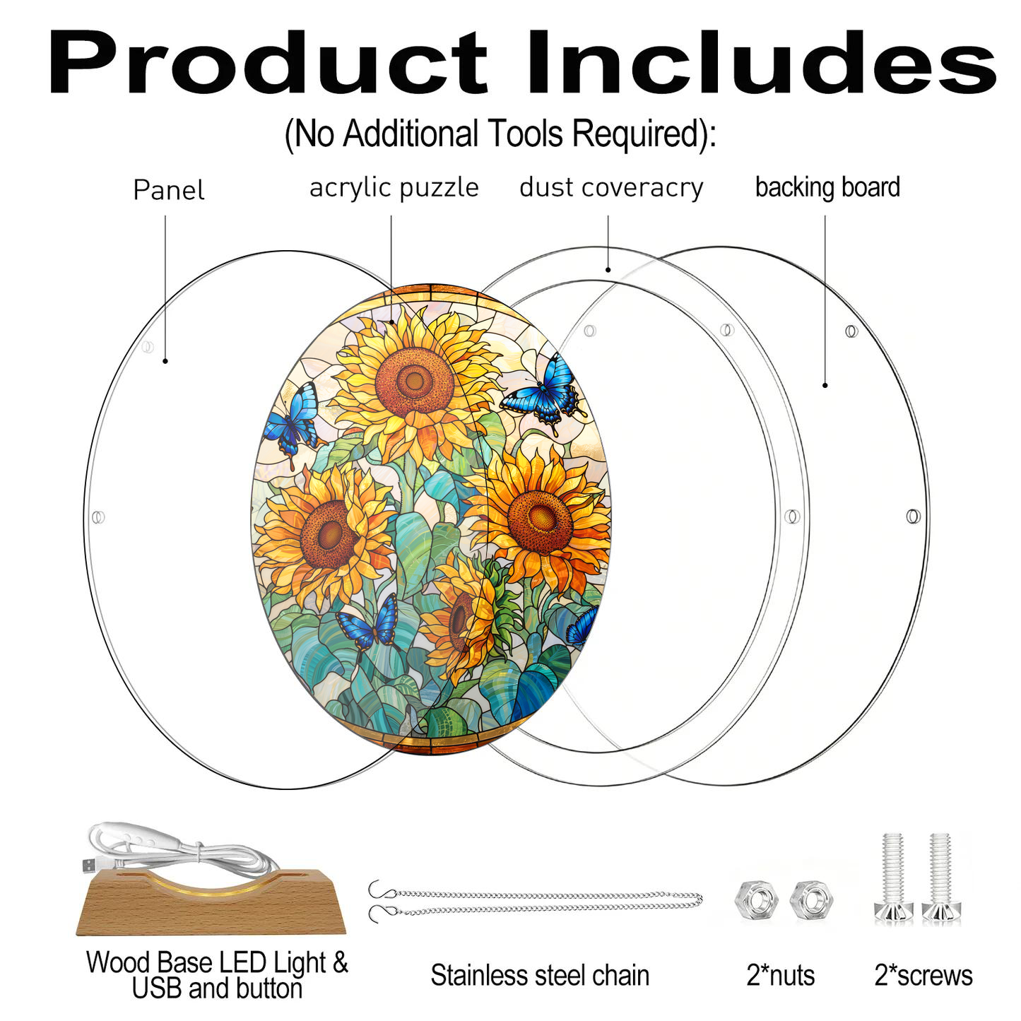 Acrylic Jigsaw Puzzle Suncatcher - Sunflower Joy - Product includes