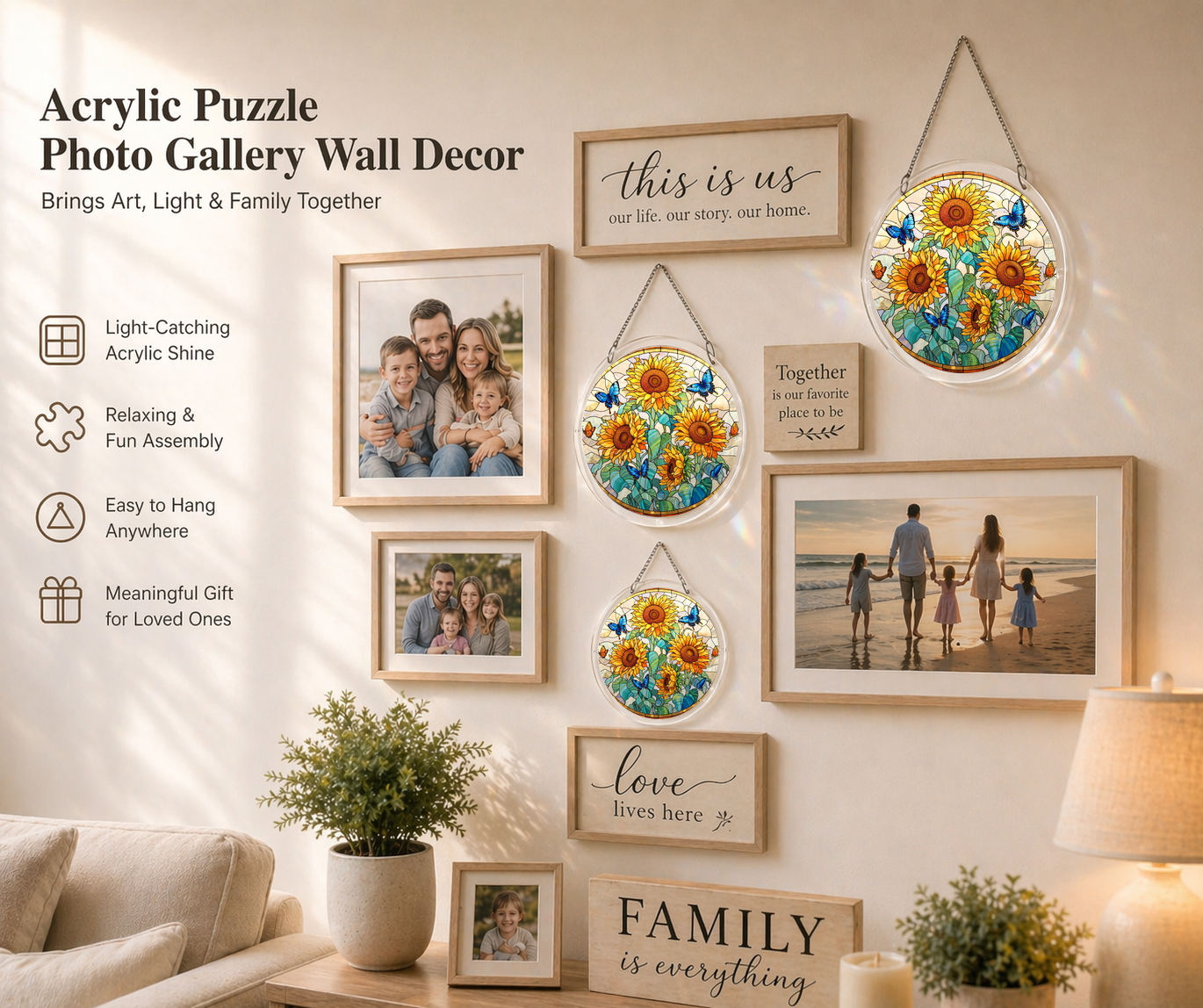 Acrylic Jigsaw Puzzle Suncatcher - Sunflower Joy - Gallery wall decor
