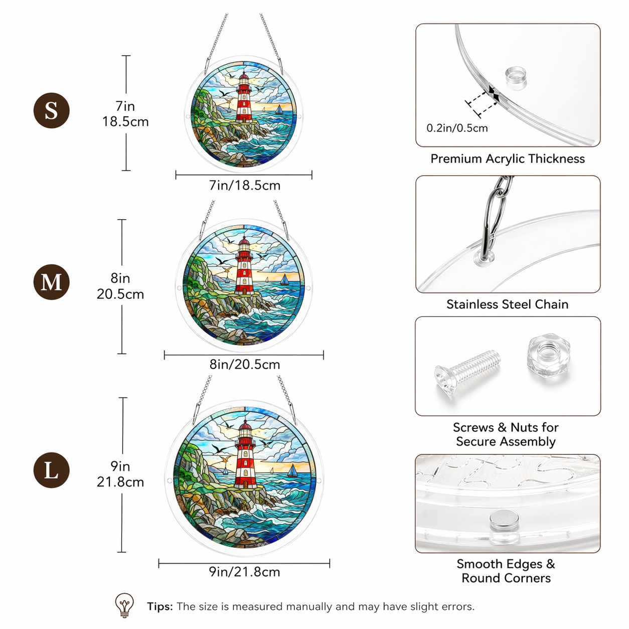 Acrylic Jigsaw Puzzle Suncatcher - Lighthouse Beacon - Size guide