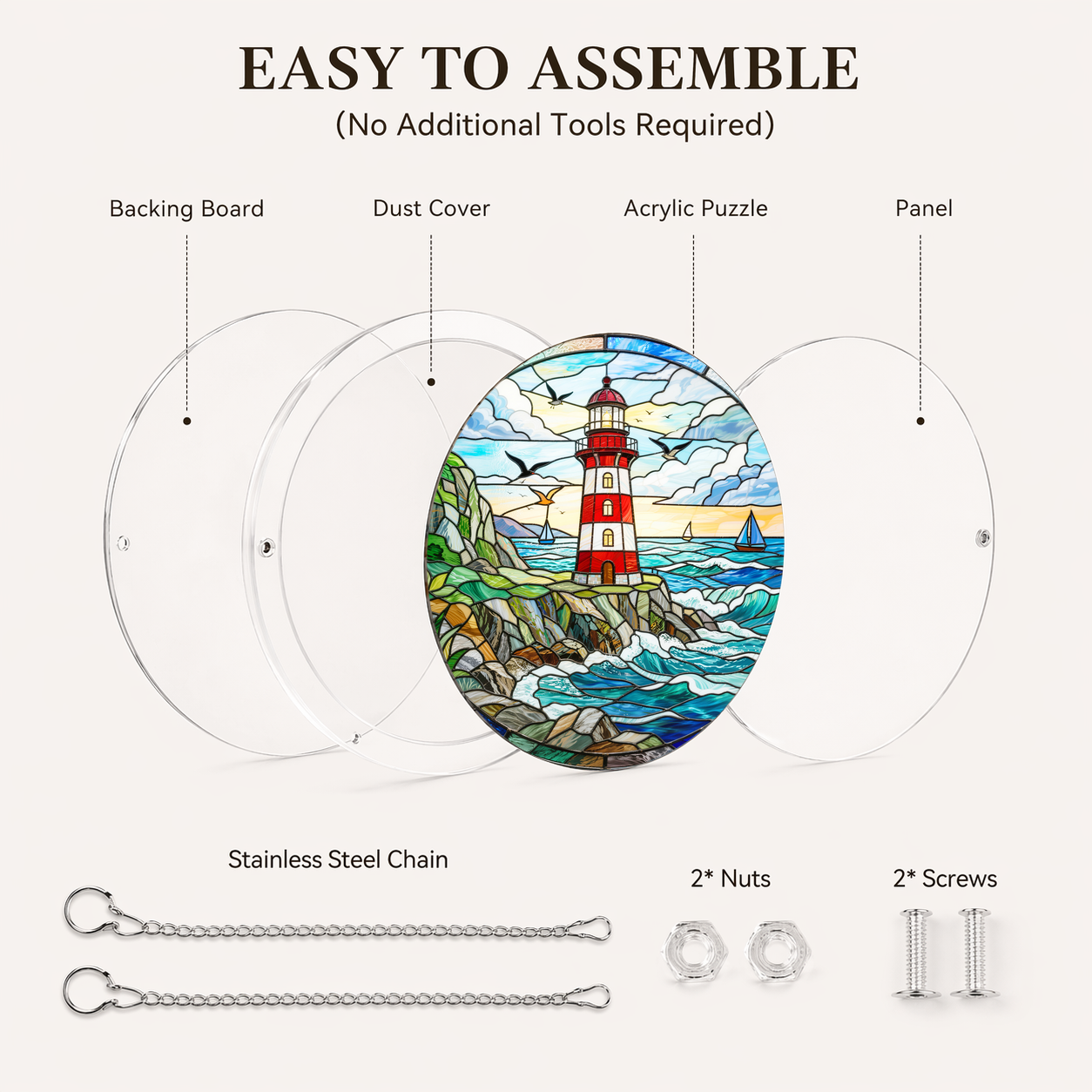 Acrylic Jigsaw Puzzle Suncatcher - Lighthouse Beacon - Assembly accessories