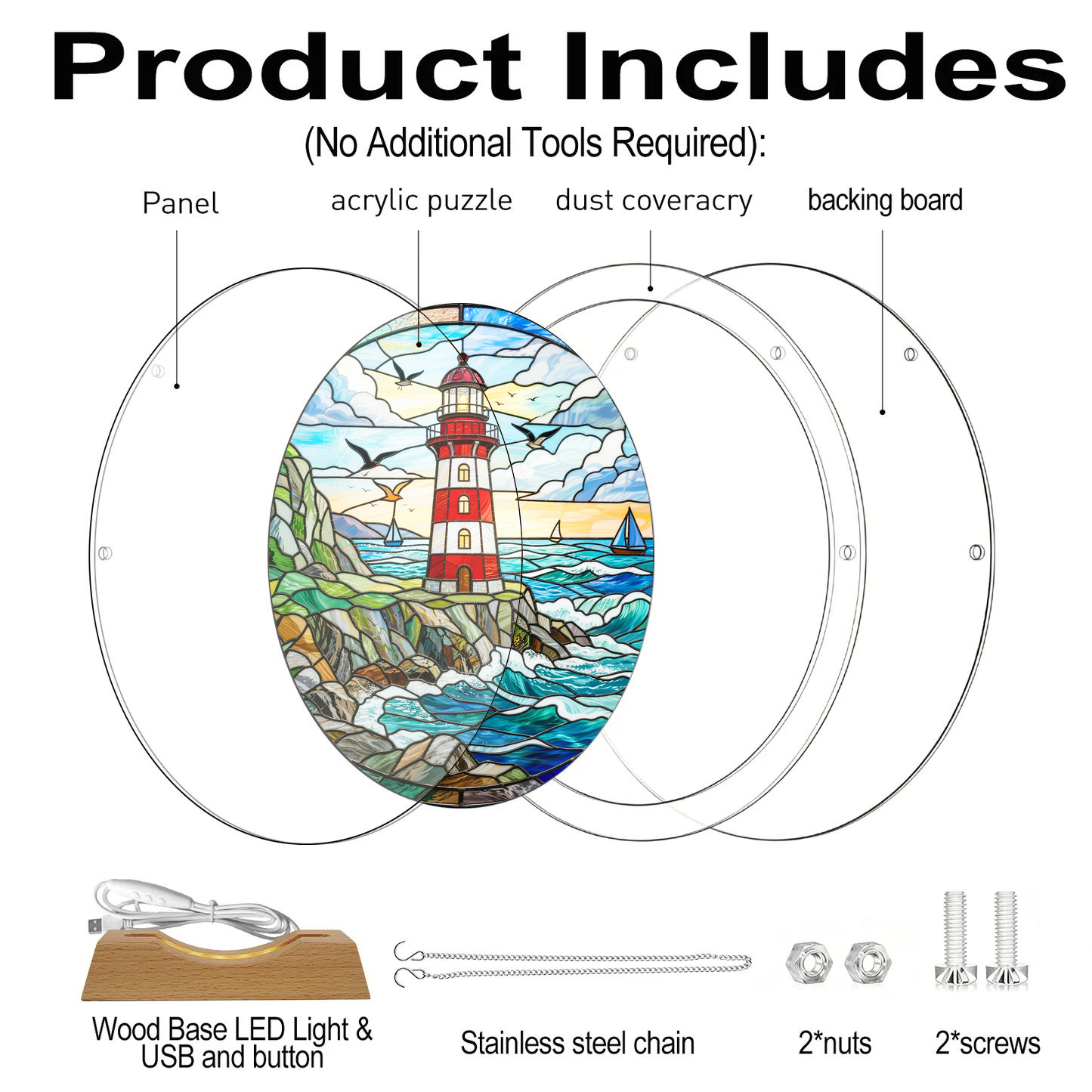 Acrylic Jigsaw Puzzle Suncatcher - Lighthouse Beacon - Product includes