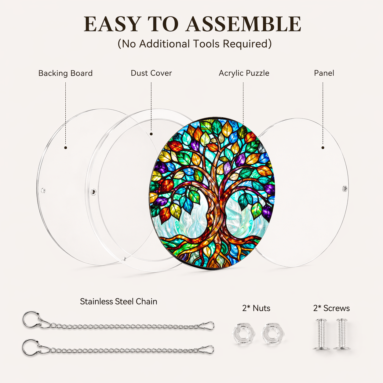 Acrylic Jigsaw Puzzle Suncatcher - Tree of Life - Assembly accessories